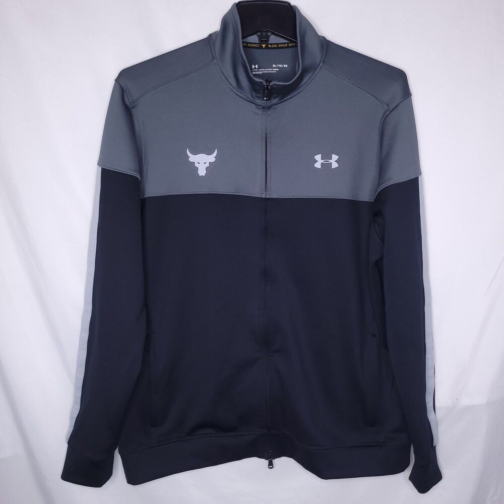 Under Armour Project Rock Track Jacket Mens XL Gray Fleece Lined Zip Up